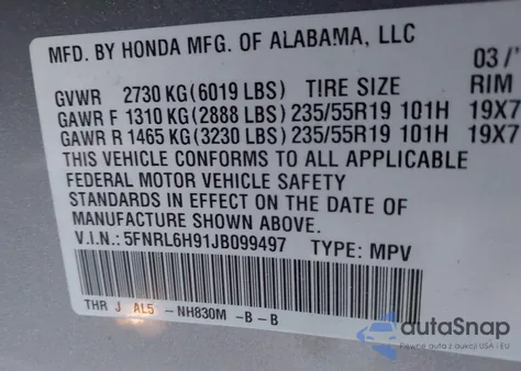 2018 Honda Odyssey Elite z USA, uszkodzony, nr VIN 5FNRL6H91JB099497